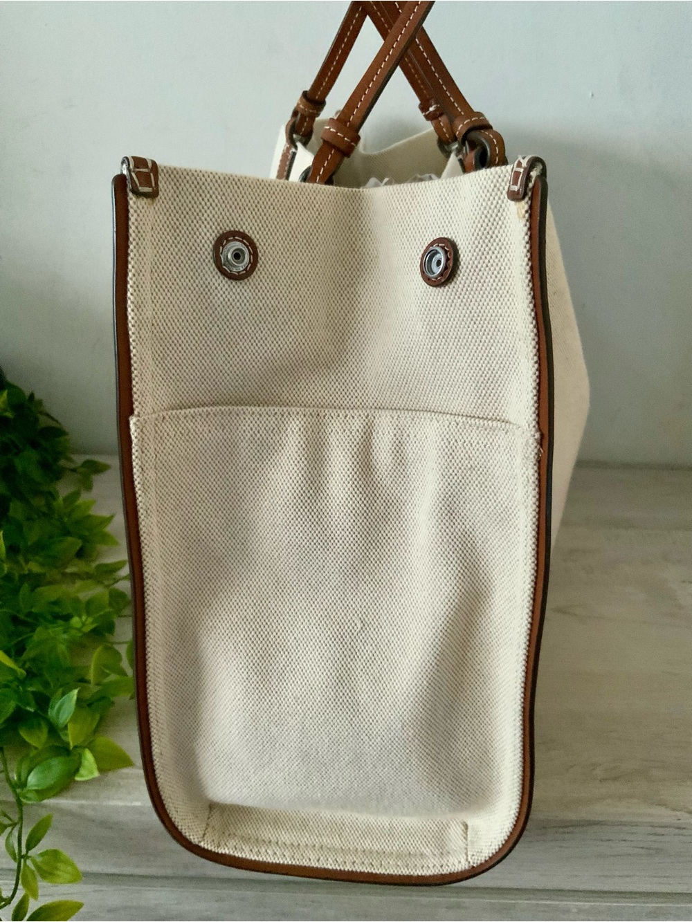 TORY BURCH ELLA CANVAS & LEATHER TOTE BAG EXC CONDITION - Picture 10 of 16